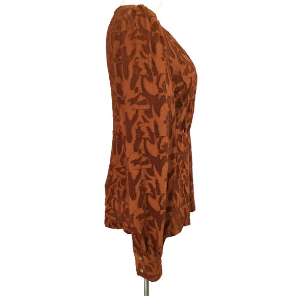 Eva Franco Anthropologie Burnout Velvet Top sz XS Puff Sleeve Sheer Rust Orange - Picture 10 of 16